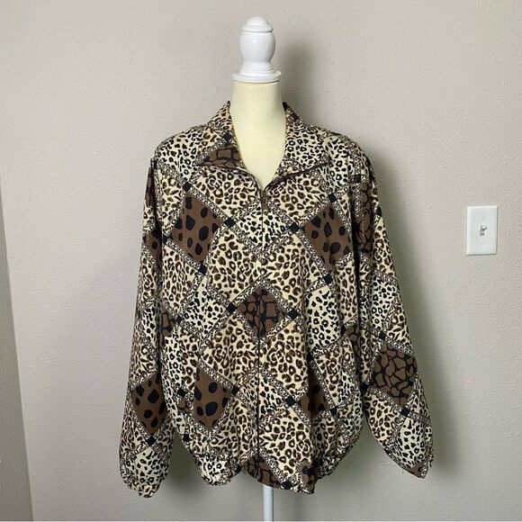 Vintage 80's A.D.S Gold Sparkling Animal Print Bomber Jacket Women's Size Large - Picture 8 of 15